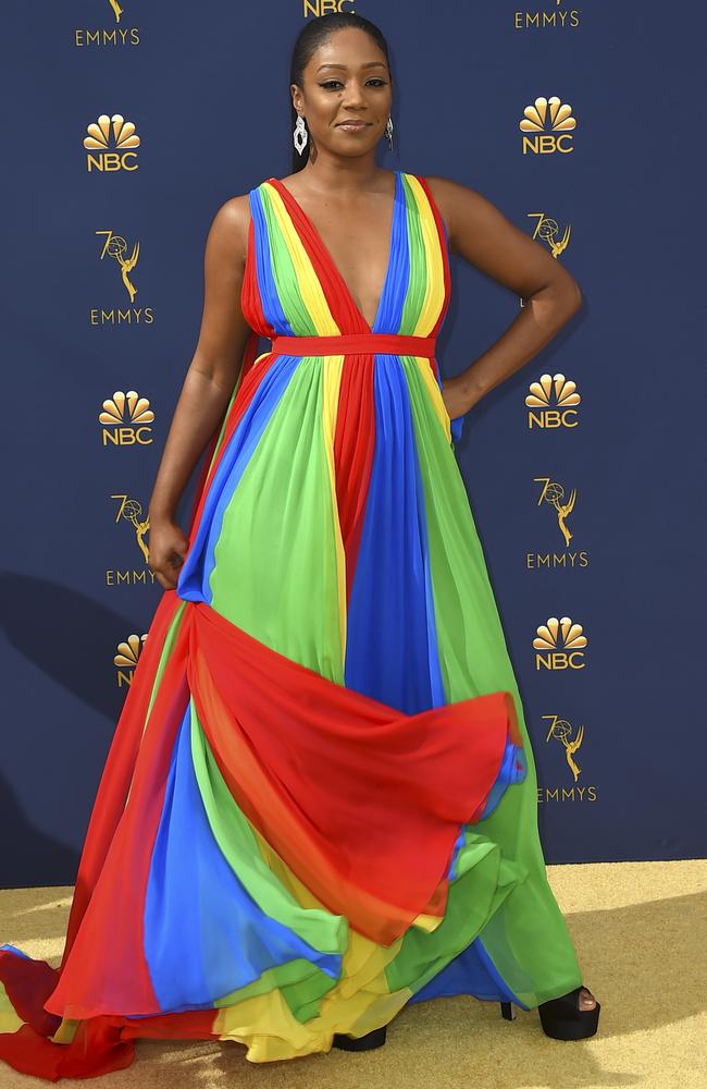 Tiffany Haddish dressed as Mariah Carey’s most underrated album, Rainbow. Picture: AP