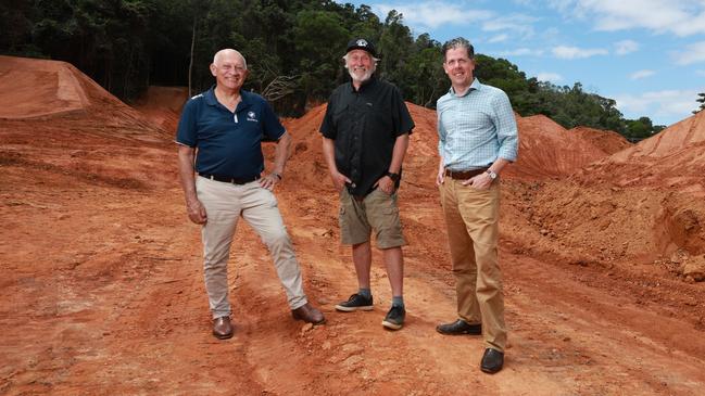 Cairns Mayor Bob Manning, World Trail director Glen Jacobs and Tourism Tropical North Queensland CEO Mark Olsen. Picture: Brendan Radke