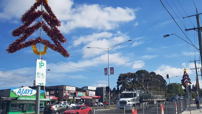 Christmas decorations at Heathmont Village's carpark. Picture: Kiel Egging.