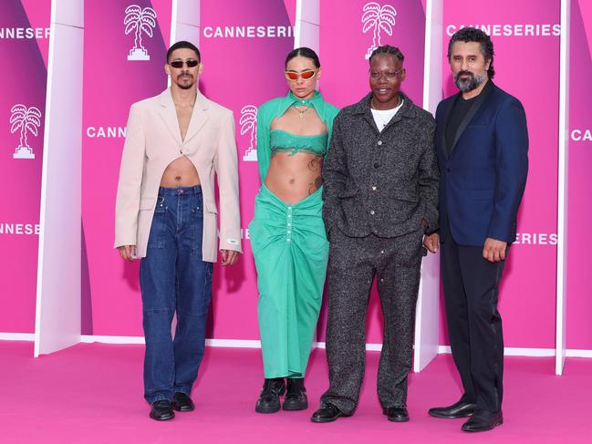Keiynan Lonsdale, Bernie Van Tiel, Tig Terera and Cliff Curtis attend the Pink Carpet on Day Five of the 7th Canneseries International Festival.