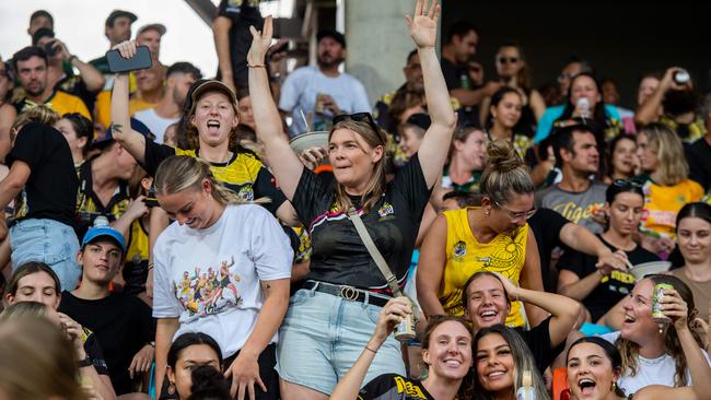 Nightcliff Tiger fans in the 2023-24 NTFL Men's Grand Final between Nightcliff and St Mary's. Picture: Pema Tamang Pakhrin