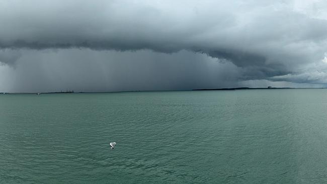 Storm rolling toward Darwin from Stokes Hill Wharf. Picture: Supplied