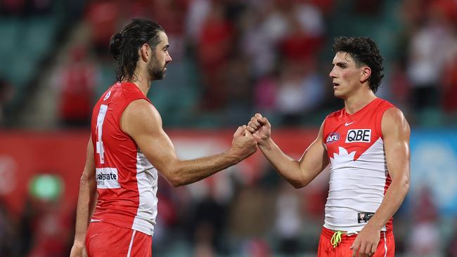 The tensions exploded between several teammates. (Photo by Mark Metcalfe/AFL Photos/via Getty Images )