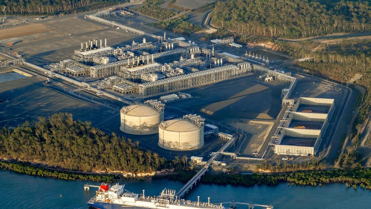 An aerial shot of the Australia Pacific LNG facility on Curtis Island.