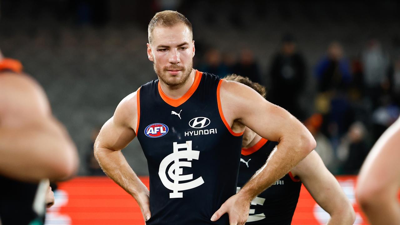 Blues forward Harry McKay is struggling in front of the big sticks. (Photo by Dylan Burns/AFL Photos via Getty Images)