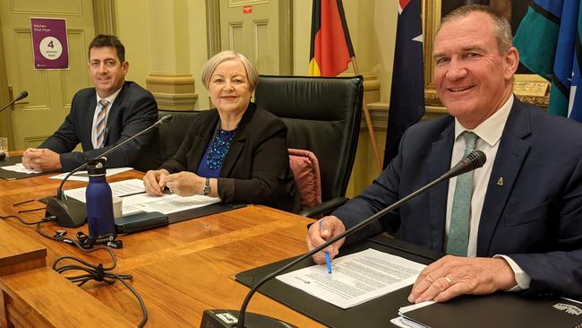 City of Greater Bendigo Director of Corporate Performance Andrew Cooney, Mayor Jennifer Alden and chief executive officer Craig Niemann. Picture: Zizi Averill