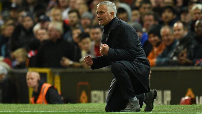 Manchester United manager Jose Mourinho urges his team on against Newcastle United two weeks ago. Picture: AFP