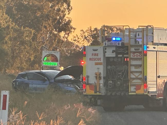 The westbound lane of the Capricorn Highway near the Yeppen Roundabout at Rockhampton was blocked after a two-vehicle crash in busy traffic just before 5pm on Tuesday, June 3.