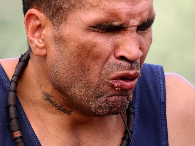 Danny Green and Anthony Mundine go head to head in the jungle. Green wins the challenge and is presented a red boxing belt. I'm a celebrity Get Me Out Of Here! Picture: NIGEL WRIGHT/Network TEN