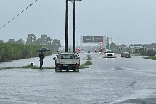 Boundary Rd East, heading into Mackay Airport beginning to flood over as of 8.10am on February 4, 2025. The airport was still open as this photo was taken. Picture: Janessa Ekert