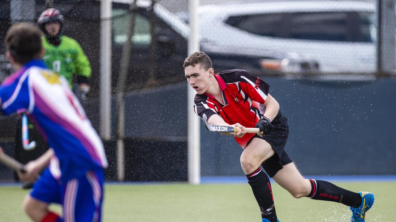 Sam Bullen of Past High against Rangeville in J1 boys grand final hockey at Clyde Park, Saturday, September 10, 2022. Picture: Kevin Farmer