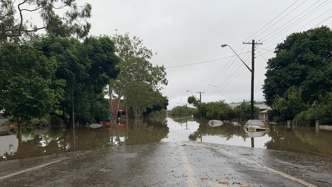 Flood water fills Uralba Street in Lismore on March 1, 2022.