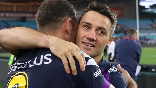 Cooper Cronk of the Storm celebrates.