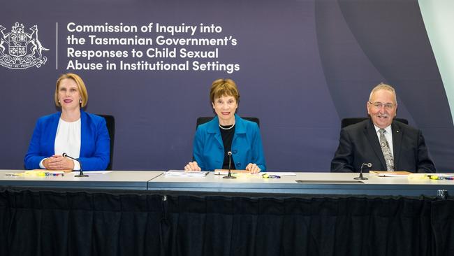 The Commission of Inquiry into the Tasmanian Government’s Responses to Child Sexual Abuse in Institutional Settings has opened in Hobart, with Commissioners the Honourable Marcia Neave AO, Professor Leah Bromfield and the Honourable Robert Benjamin AM. Picture: Alastair Betts