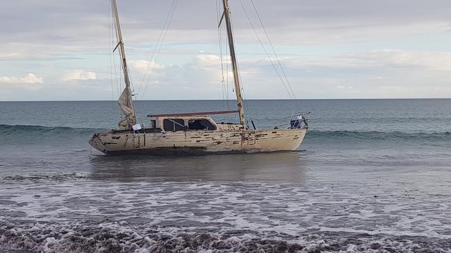 The yacht became stuck on a sandbar on Thursday evening. Picture: Rick Holden