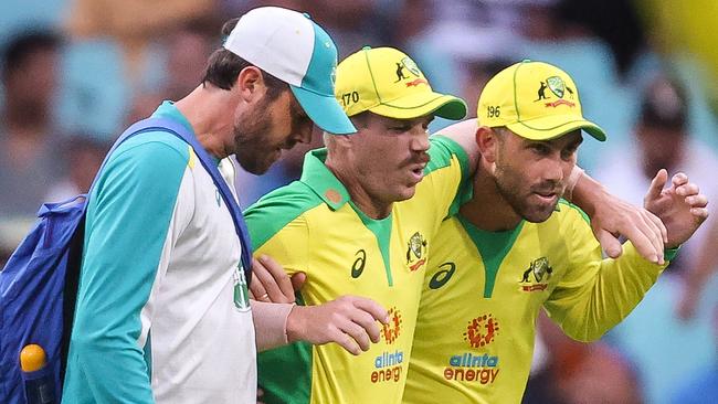 David Warner is taken from the field after suffering his groin injury back in November.