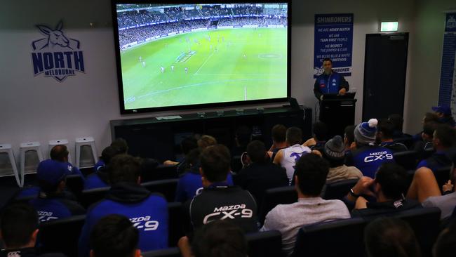 A week in the life at the North Melbourne Football club — the Monday team review meeting. Picture: Michael Klein