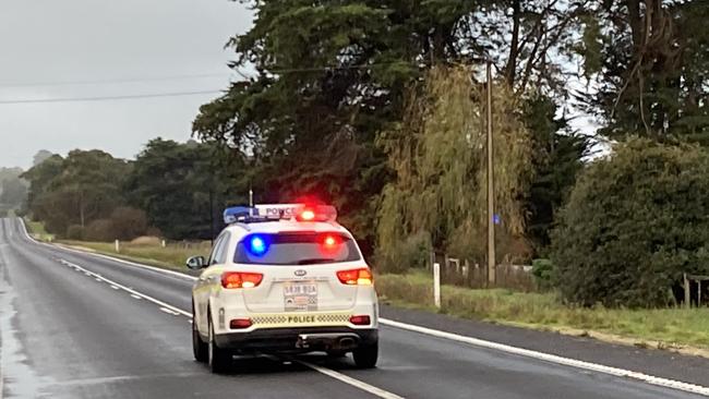 Emergency crews leaving the scene from Thursday night’s fatal crash on, OB Flat just outside Mount Gambier. Picture:Arj Ganesan