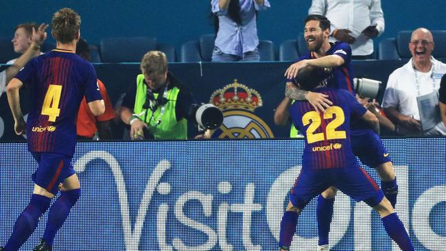 Lionel Messi of Barcelona celebrates his goal.