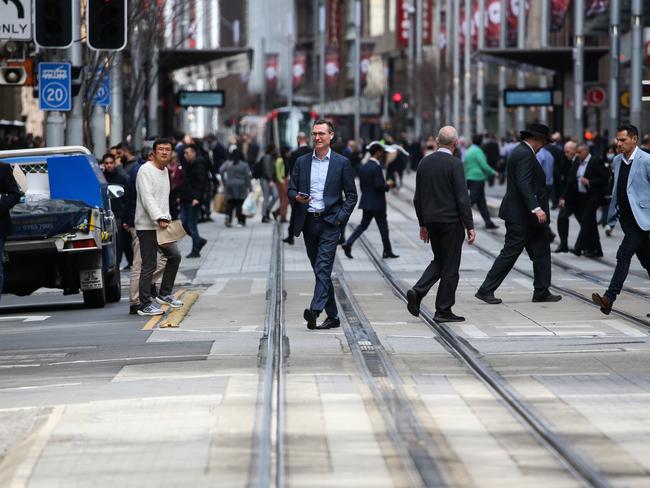 Workers on George Street in the Sydney CBD at lunch time. Picture: NCA NewsWire