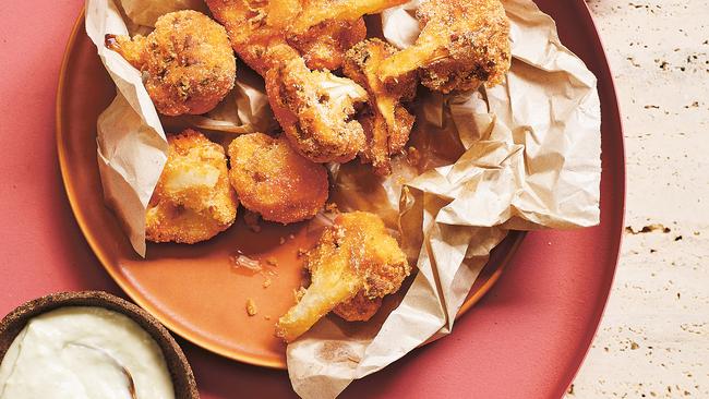 Fried cauliflower florets and blue cheese dip.