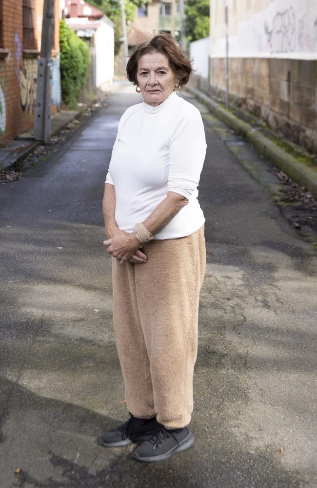 Margaret Regan Yates in the lane in Marrickville where John Regan was shot dead. Picture: Ryan Osland/ The Australian