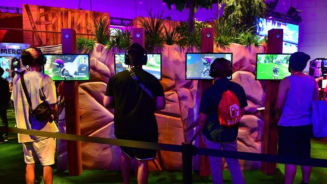 Gamers deep into a session of Fortnite at the 24th Electronic Expo this week. (Pic: Frederic J. Brown)