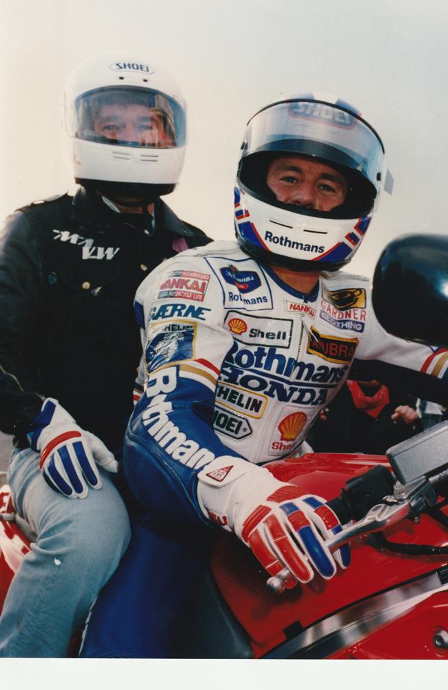 Jimmy Barnes on a spin with Wayne Gardner at Phillip Island. Picture: Supplied/Killing Time