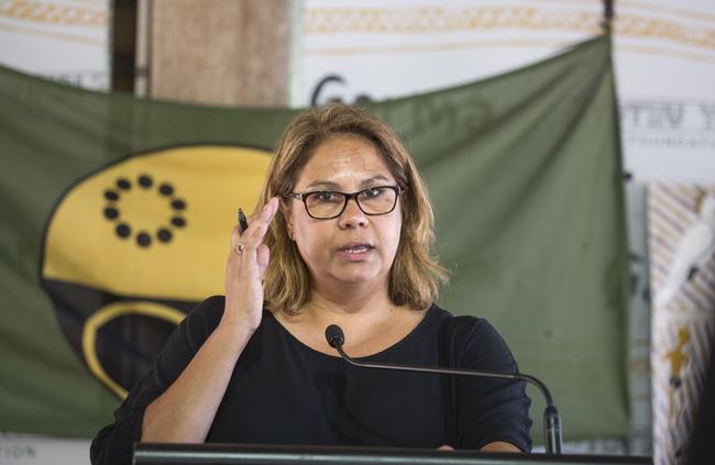 Yothu Yindi Foundation CEO Denise Bowden giving her address at the key forum policy conference at the Garma Festival. Picture: AAP Image/Supplied by Yothu Yindi Foundation, Melanie Faith Dove
