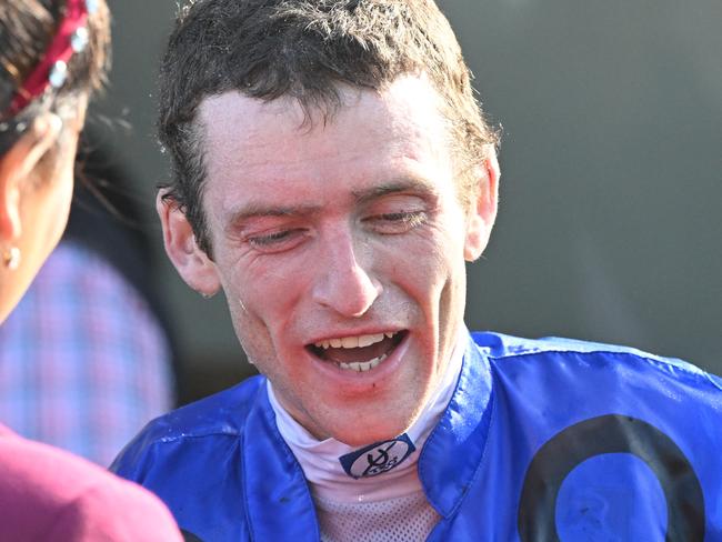 Lee Horner after Brungle Bertie won the E Cycle Solutions Grand National Steeplechase at Sportsbet-Ballarat Racecourse on August 27, 2023 in Ballarat, Australia. (Photo by Reg Ryan/Racing Photos)