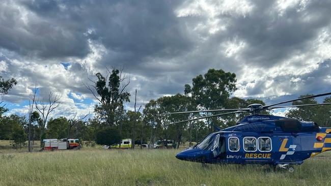 Emergency services were called to a rural road in southern Queensland after a single-vehicle rollover in the Goondiwindi region on Sunday. Photo: LifeFlight