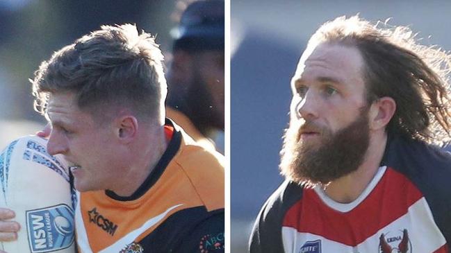 The Entrance Tigers player Nick Newman and Erina Eagles forward Joel Frazer during the 2024 Central Coast Rugby League season. Picture: Sue Graham