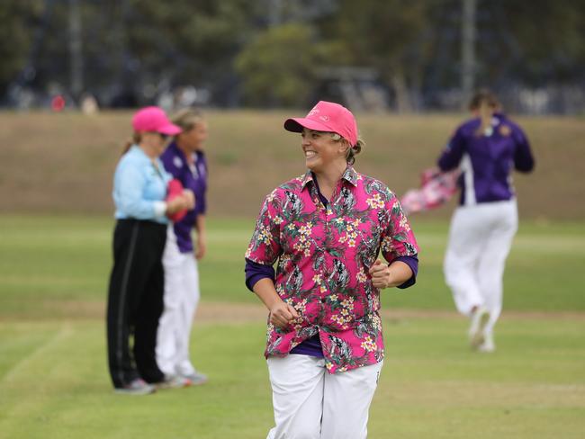 A Southern Spirit player is all smiles in her pink Hawaiian shirt. Picture: Nick Friend/Facebook