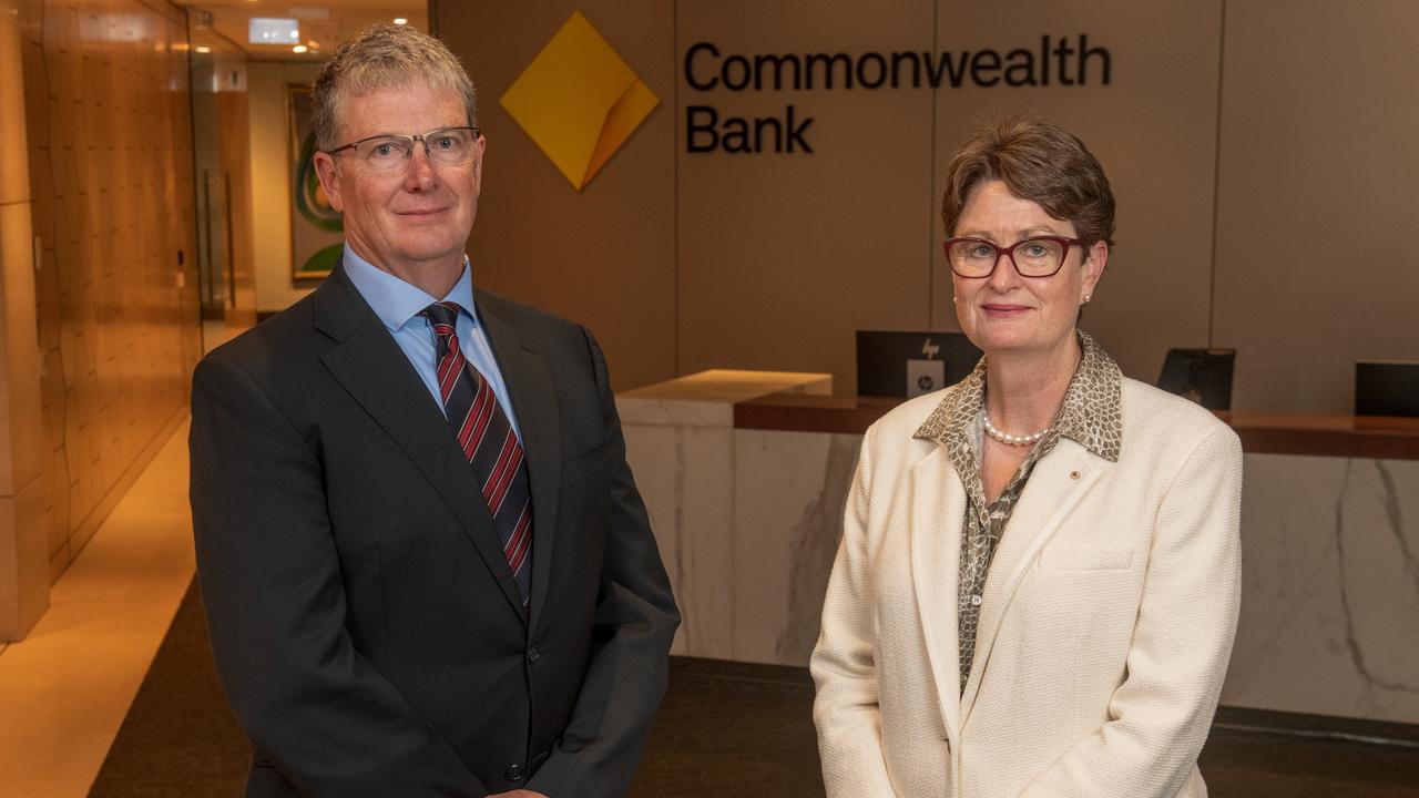 Commonwealth Bank’s chair-elect Paul O’Malley and outgoing chair Catherine Livingstone in Sydney on Wednesday.