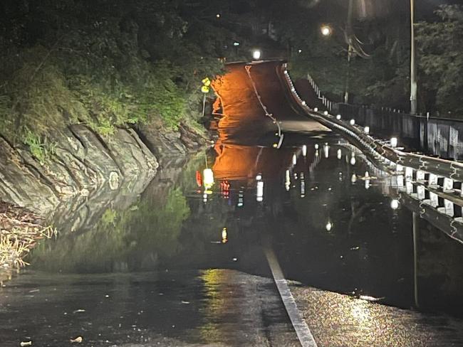 Bremer River broke its banks and crossed Roseberry Parade in Woodend around 12.05am on Tuesday. Picture: Councillor Jim Madden