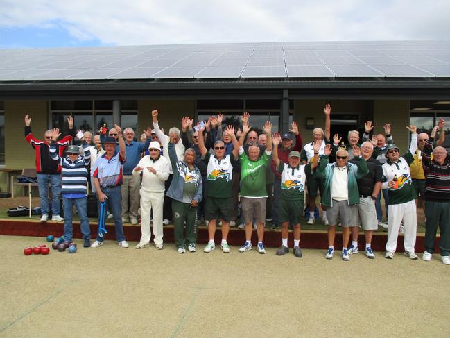 GRINS ON THE GREEN: The men of the Lennox Head Bowls Club were very happy to be back on the greens after the pandemic lock-down.