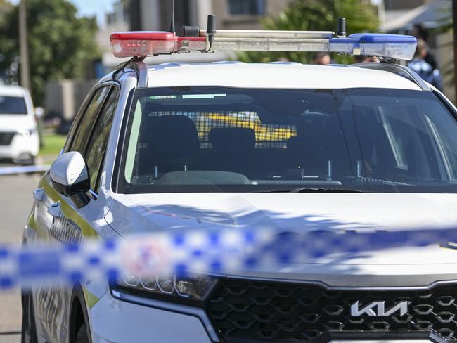 Generic shot of police car  at a group of units at Brahma Lodge where an assault to place leaving a long blood trail down the drive way.Wednesday,September,6,2023.Picture Mark Brake