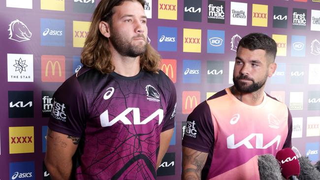 Patrick Carrigan &amp; Adam Reynolds at a press conference before training, - Photo Steve Pohlner