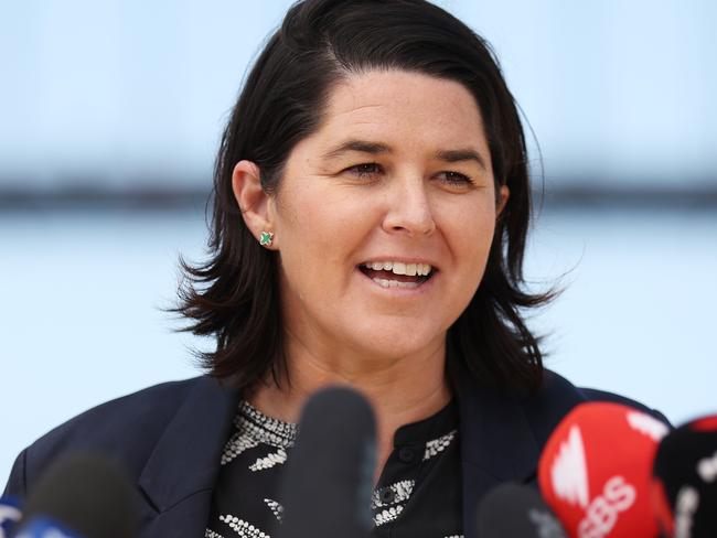 Walsh speaking in her capacity as Football Australia Head of Women's Football early 2024. Picture: Matt King/Getty Images