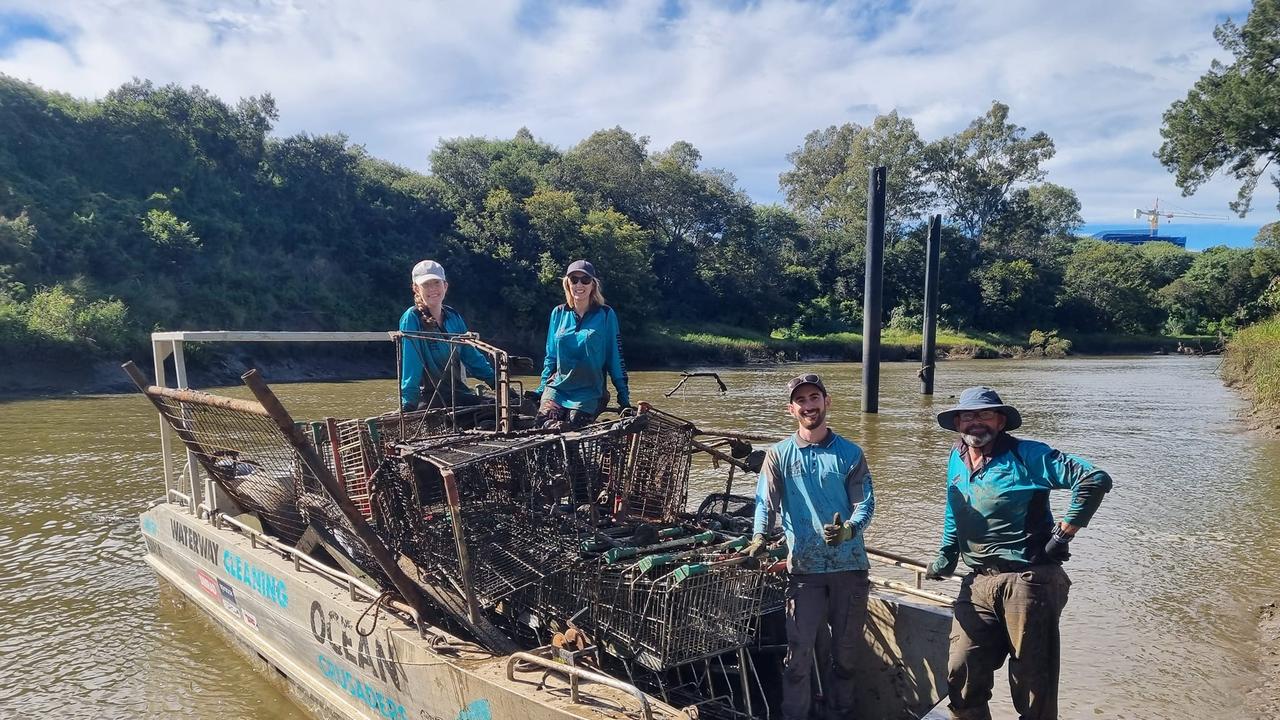 Volunteers removed 50 shopping trolleys from the Bremer River. Picture: Ipswich City Council