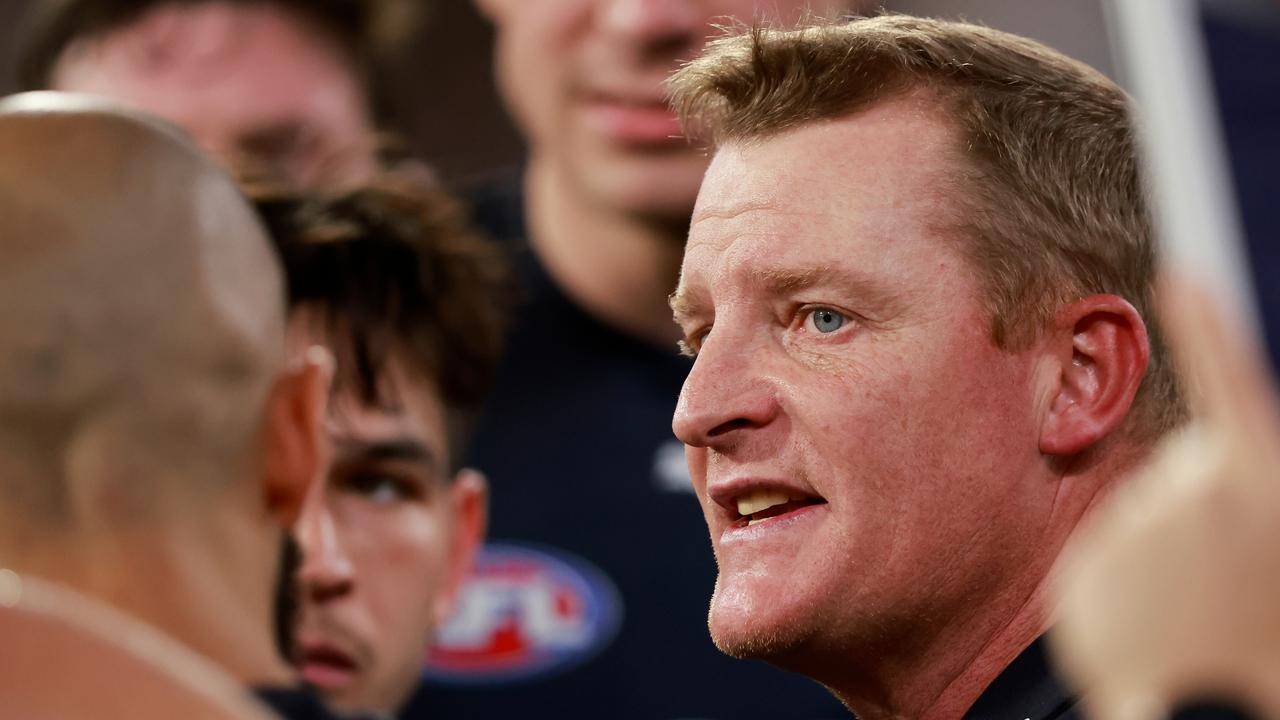 Michael Voss says he was happy with how Carlton’s game plan held up in the final moments against Richmond. Picture: Dylan Burns / Getty Images