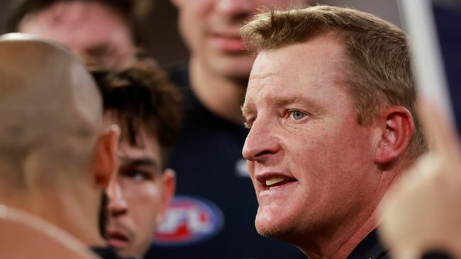 Michael Voss says he was happy with how Carlton’s game plan held up in the final moments against Richmond. Picture: Dylan Burns / Getty Images