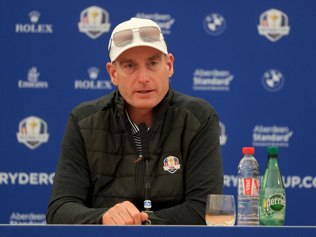 PARIS, FRANCE - SEPTEMBER 25:  Captain Jim Furyk of the United States attends a press conference ahead of the 2018 Ryder Cup at Le Golf National on September 25, 2018 in Paris, France.  (Photo by Mike Ehrmann/Getty Images)