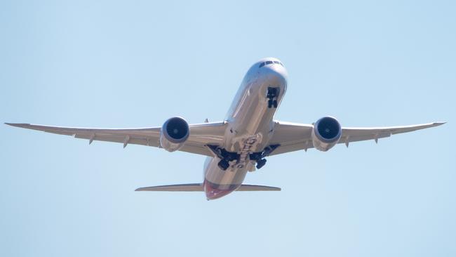 Qantas flight 111 has taken off from Darwin airport on a mercy mission to bring stranded Australians home from COVID-ravaged India. Picture: Che Chorley