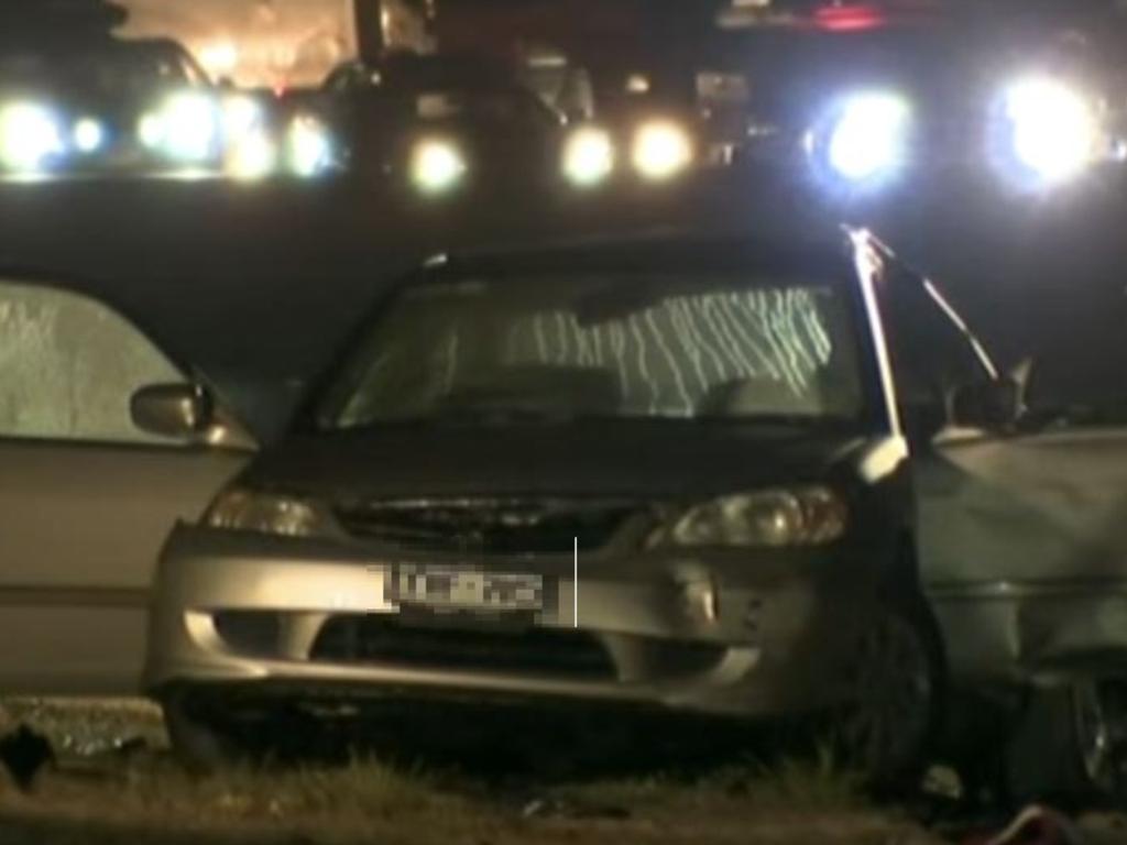 A 17 year old, who was in the passenger seat, is fighting for his life after a hit and run last night that saw the two other occupants in the car fleeing the scene. Picture: 7News