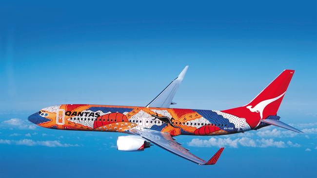 Qantas aircraft sporting indigenous artwork. Qantas will mark 25-years of its Flying Art series on September 4, celebrating indigenous art. Picture: