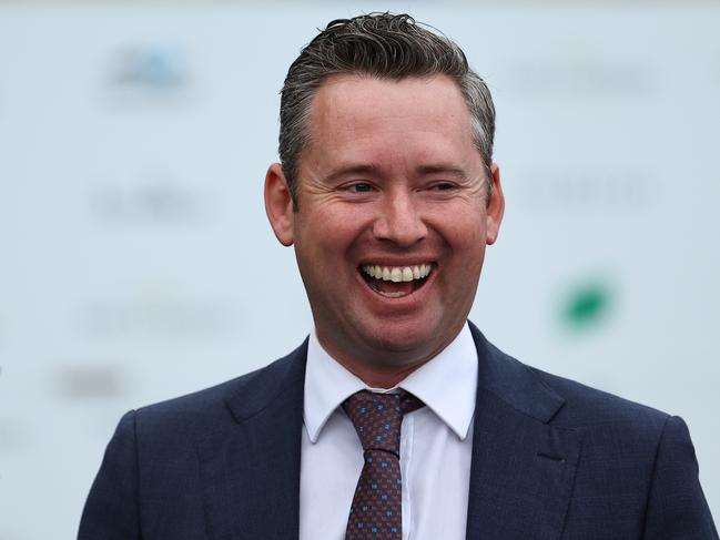 SYDNEY, AUSTRALIA - SEPTEMBER 07: Trainer Adrian Bott celebrates after Tim Clark riding Royal Patronage wins Race 9 Ikon Tramway Stakes during Sydney Racing at Royal Randwick Racecourse on September 07, 2024 in Sydney, Australia. (Photo by Jeremy Ng/Getty Images)