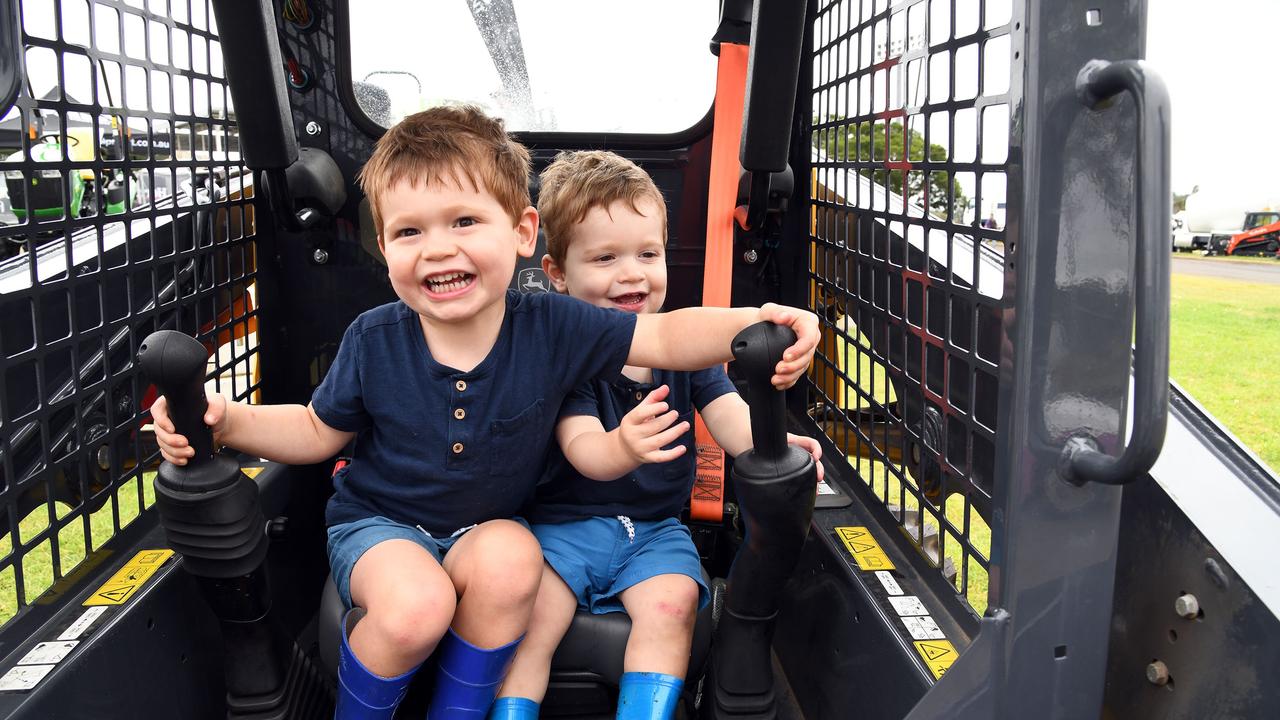 Brothers, Benji and Daniel Janse van Rensburg paly on the big toys at the Heritage Bank Toowoomba Royal Show. Sunday March 27, 2022