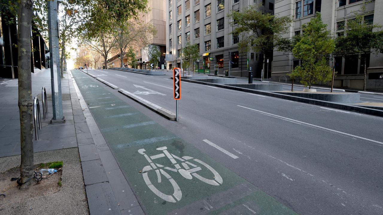 A bike lane recently on Exhibition Street. Picture: Andrew Henshaw