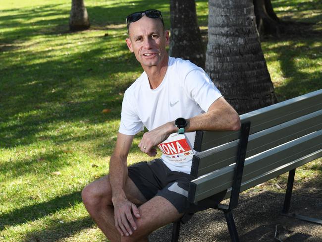 Marathon runner Steve Moneghetti speaks  to the media about the Darwin City to Surf race. Pic Katrina Bridgeford.